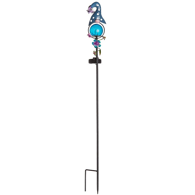 Solar LED Gnome Garden Stake Red with Flower or Blue with Butterfly#select-color_blue