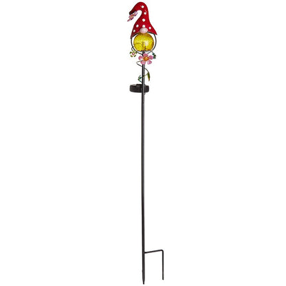 Solar LED Gnome Garden Stake Red with Flower or Blue with Butterfly