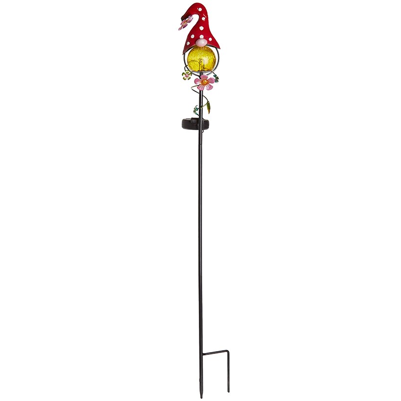 Solar LED Gnome Garden Stake Red with Flower or Blue with Butterfly#select-color_red