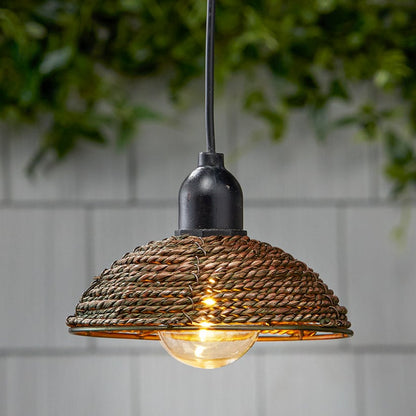 Solar-Powered Small Rattan Pendant – Natural and Brown