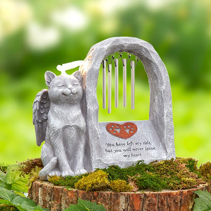 Pet Memorial Statue Solar with Chimes and Lighted Halo Dog or Cat