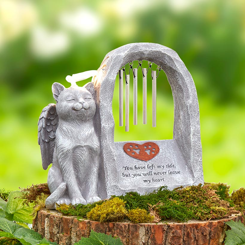 Pet Memorial Statue Solar with Chimes and Lighted Halo Dog or Cat#select-pet_cat