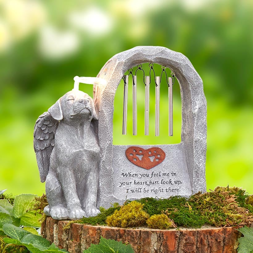 Pet Memorial Statue Solar with Chimes and Lighted Halo Dog or Cat#select-pet_dog