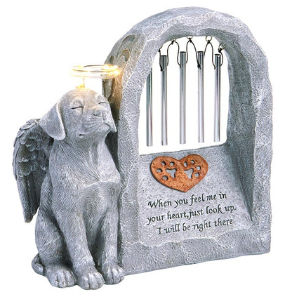Pet Memorial Statue Solar with Chimes and Lighted Halo Dog or Cat