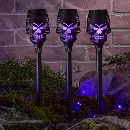 Halloween Skull Stake Solar In Orange Or Purple