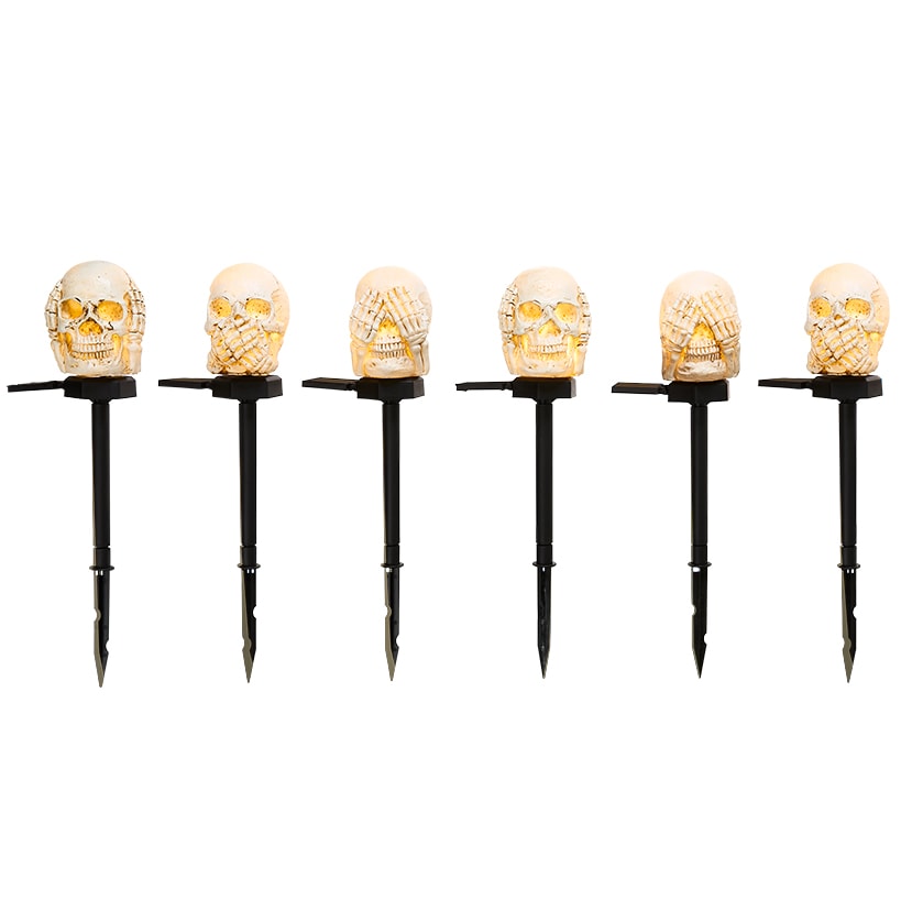 Halloween Hear, See and Speak No Evil Skull Solar Stakes - Set of 3