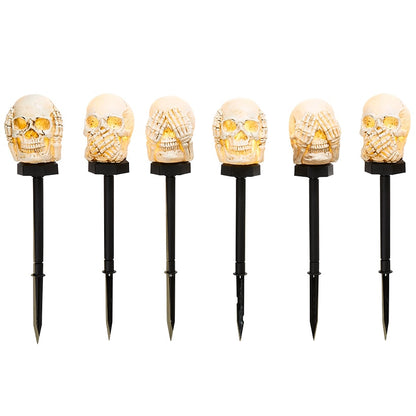 Halloween Hear, See and Speak No Evil Skull Solar Stakes - Set of 3