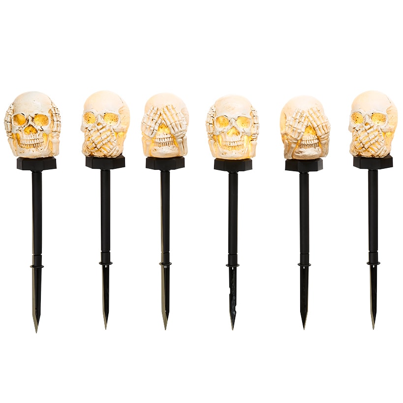 Halloween Hear, See and Speak No Evil Skull Solar Stakes - Set of 3