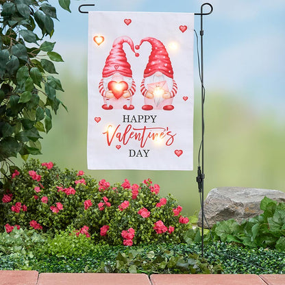 Valentine's Gnome Flag with Hearts and Pole Stake Solar LED