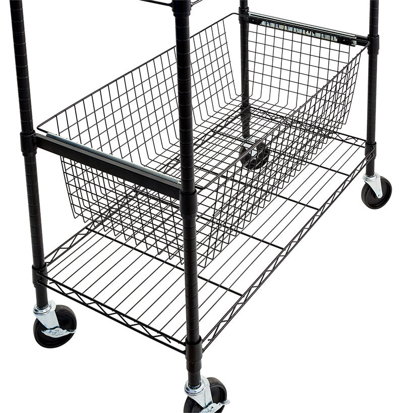 Adjustable Rolling Garage Shelving Unit with 3 Pull-Out Baskets Black