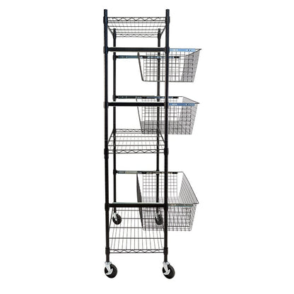 Adjustable Rolling Garage Shelving Unit with 3 Pull-Out Baskets Black