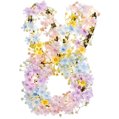 Easter Lighted Bunny Shape Spring Flower Wreath - Battery Operated