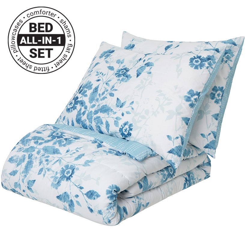 Spring Floral Reversible Queen or King Complete Comforter Set