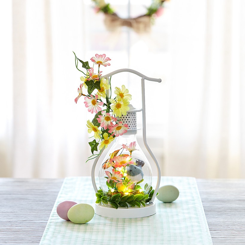 Spring Themed Lighted Lanterns With Flowers - Bird or Bunny#select-lantern_bird