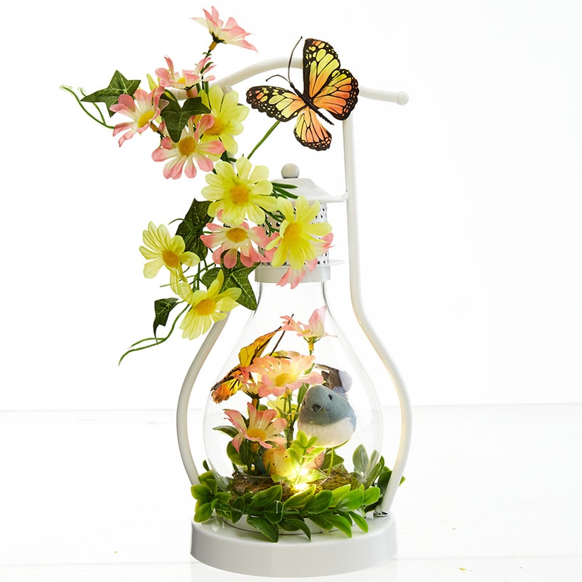Spring Themed Lighted Lanterns With Flowers - Bird or Bunny