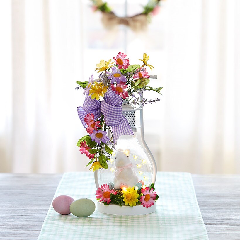 Spring Themed Lighted Lanterns With Flowers - Bird or Bunny#select-lantern_bunny