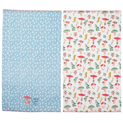 Spring Mushroom Set of 2 Kitchen Towels or Oven Mitt and Potholder Set