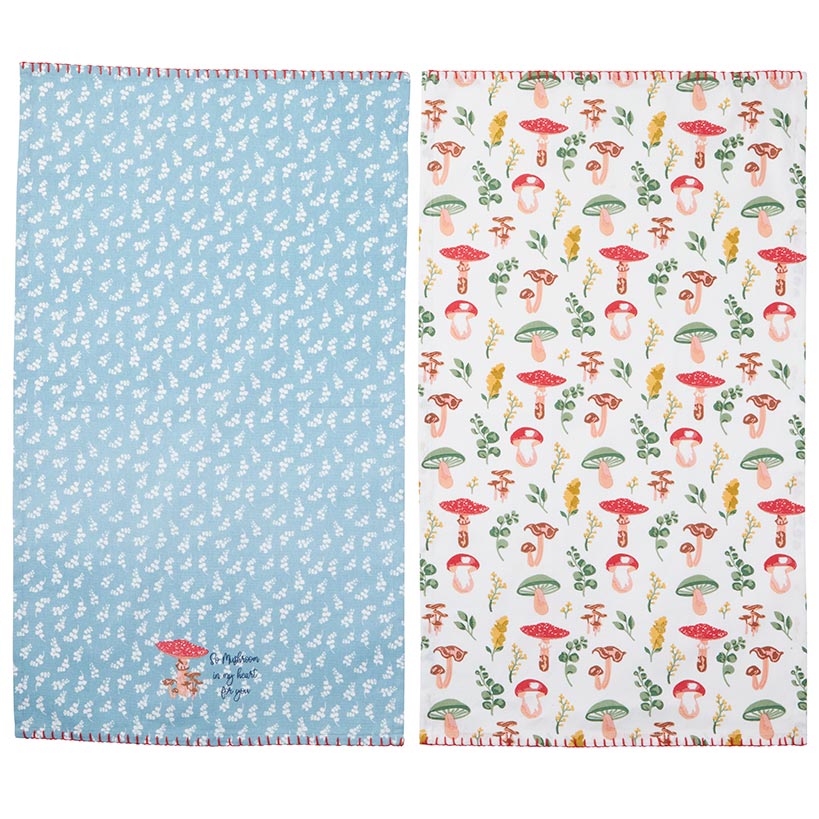 Spring Mushroom Set of 2 Kitchen Towels or Oven Mitt and Potholder Set