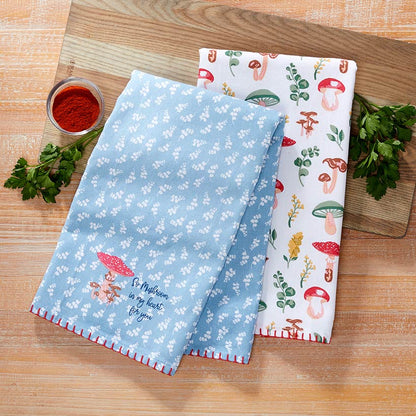 Spring Mushroom Set of 2 Kitchen Towels or Oven Mitt and Potholder Set