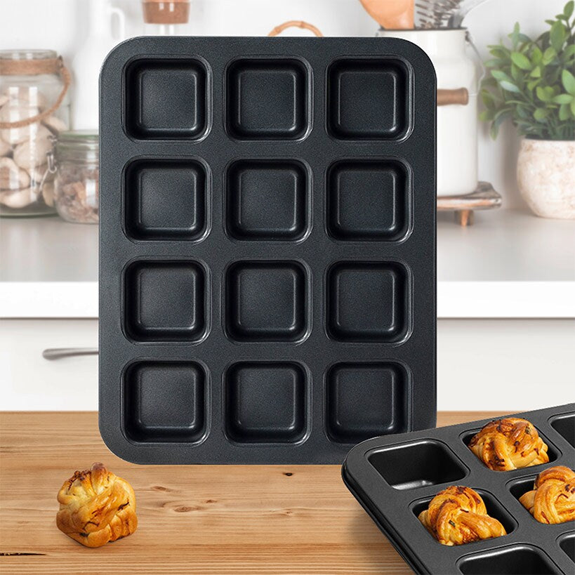 Carbon Steel Square Muffin Baking Pan Non Stick 12 Cavity