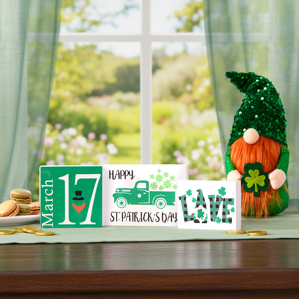 Valentine's and St Patrick's Two-in-One Block Signs-3 Pc Set
