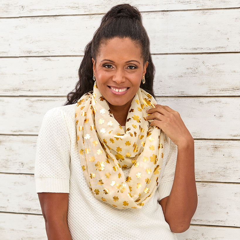 St Patrick's Day Women's Scarf Infinity Green Cream 17.87"W x 13.75"L#select-color_cream