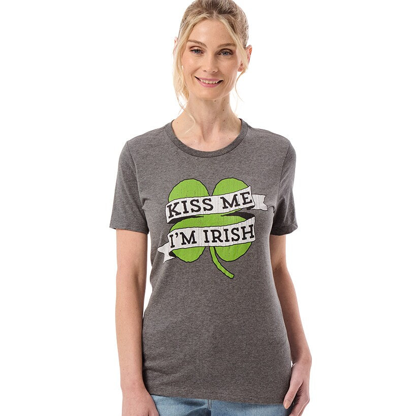 St. Patrick's Day Short Sleeve Women's T Shirt Gray Green#select-design_kiss
