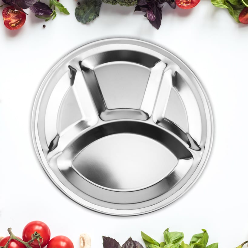 Sectioned Dinner Plate for Adults 11" Round Stainless Steel