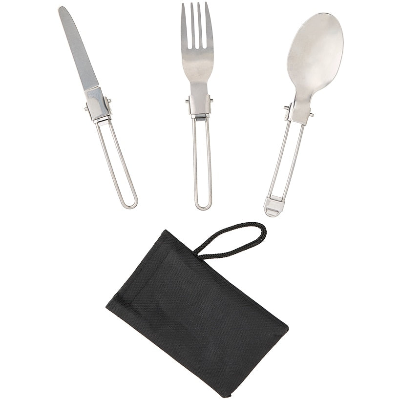 Camping Stainless Steel Folding Cutlery Set With Carry Pouch