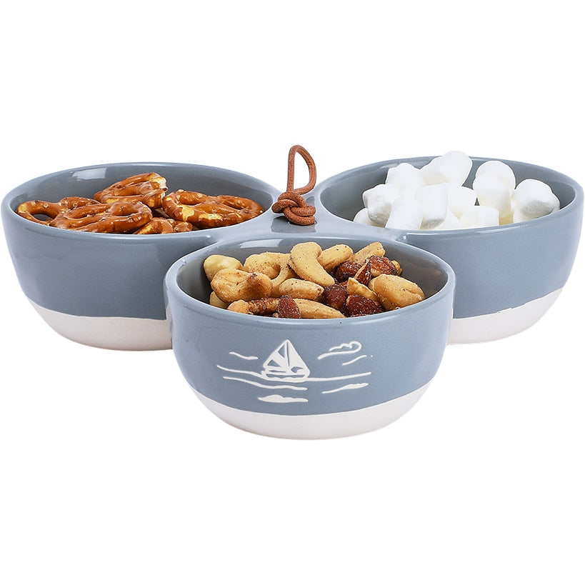 Triple Serving Bowl in Stoneware - Lake or Ocean