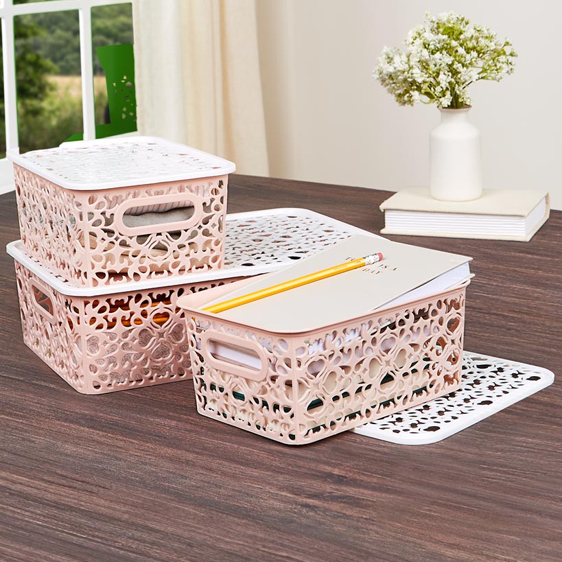 Plastic Woven Household Storage Baskets - Set of 3#select-item_blush