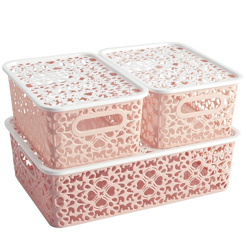 Plastic Woven Household Storage Baskets - Set of 3