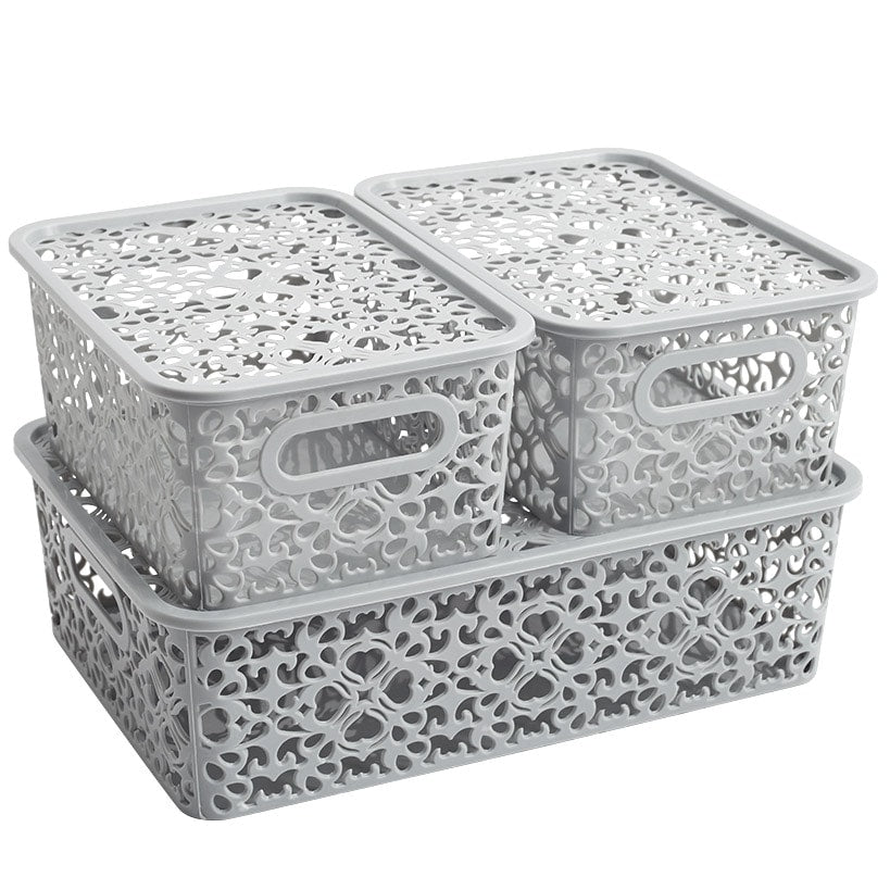 Plastic Woven Household Storage Baskets - Set of 3