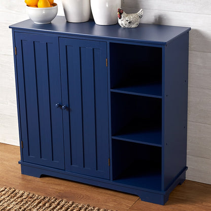 Beadboard Wooden Cabinet with 3 Storage Shelves and Cupboard