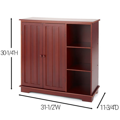 Beadboard Wooden Cabinet with 3 Storage Shelves and Cupboard