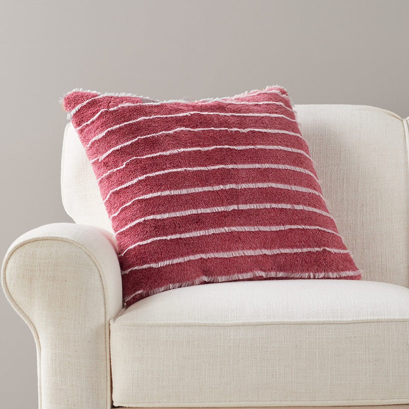 Striped Faux Fur Accent Pillow