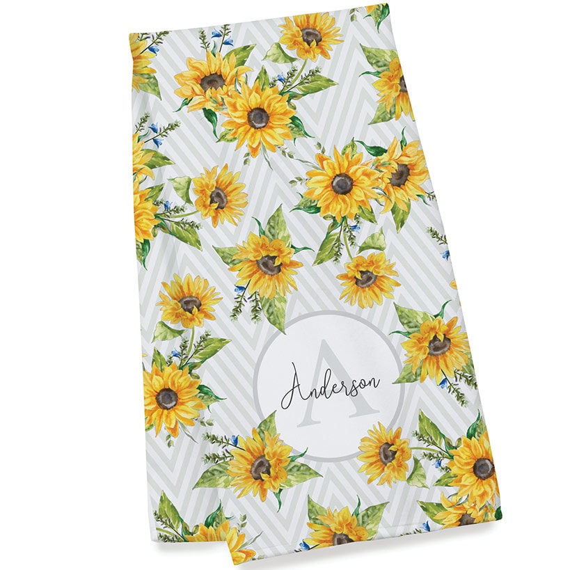 Personalized Sunflower Pattern Towels and Bath Mat