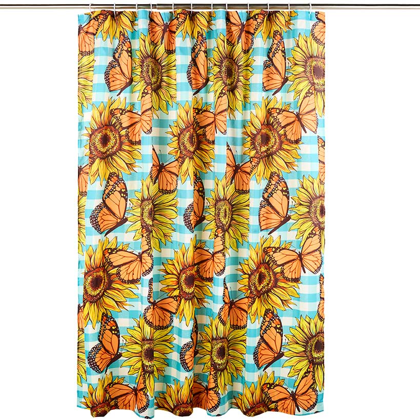 Sunflower and Butterfly Shower Curtain or Memory Foam Bath Rug
