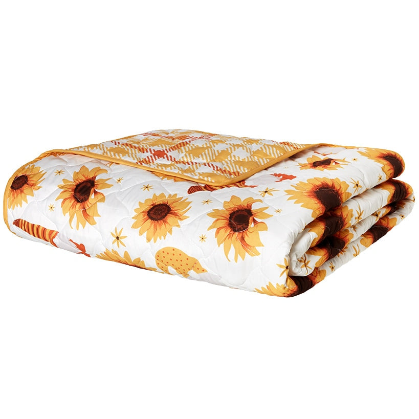 Sunflowers and Gnomes Full/Queen or King Quilt, Sham, or Accent Pillow