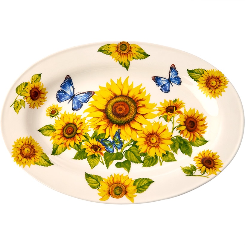 Sunflower and Butterfly 13" Ceramic Serving Platter