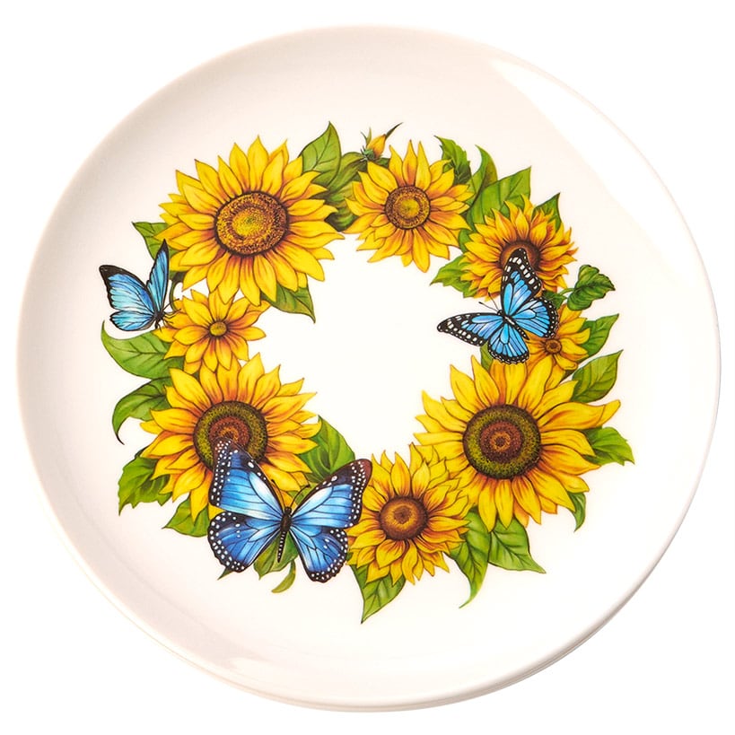 Sunflower and Butterfly 8" Melamine Plates - Set of 4