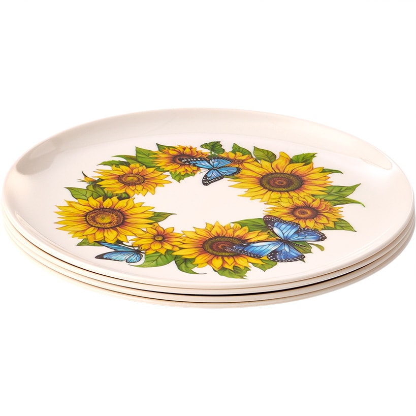 Sunflower and Butterfly 8" Melamine Plates - Set of 4