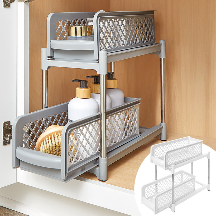 Sliding Storage Drawers Pull Out Plastic Cabinet Organizer 2 Tier