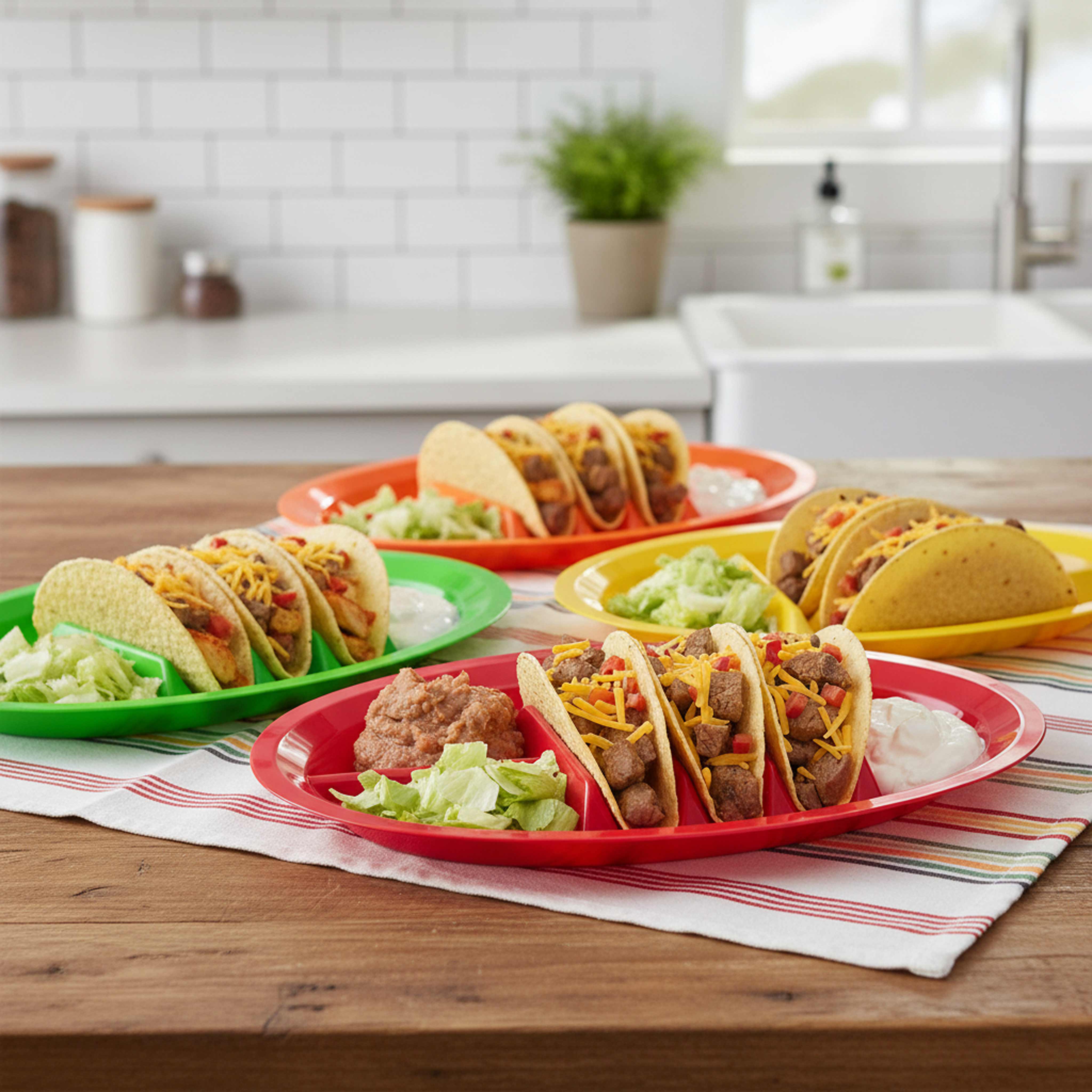 Multicolor Divided Taco Plates - Set of 4