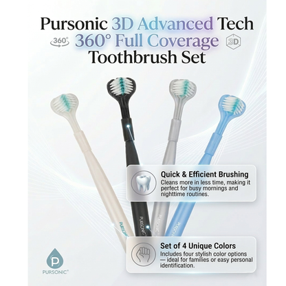 Pursonic 3D Advanced Tech 360° Full Coverage Toothbrush Set (4-Pack)
