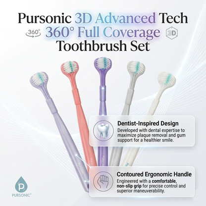 Pursonic 3D Advanced Tech 360° Full Coverage Toothbrush Set (4-Pack)