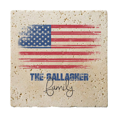 Personalized Set of 4 American Flag Travertine Coasters