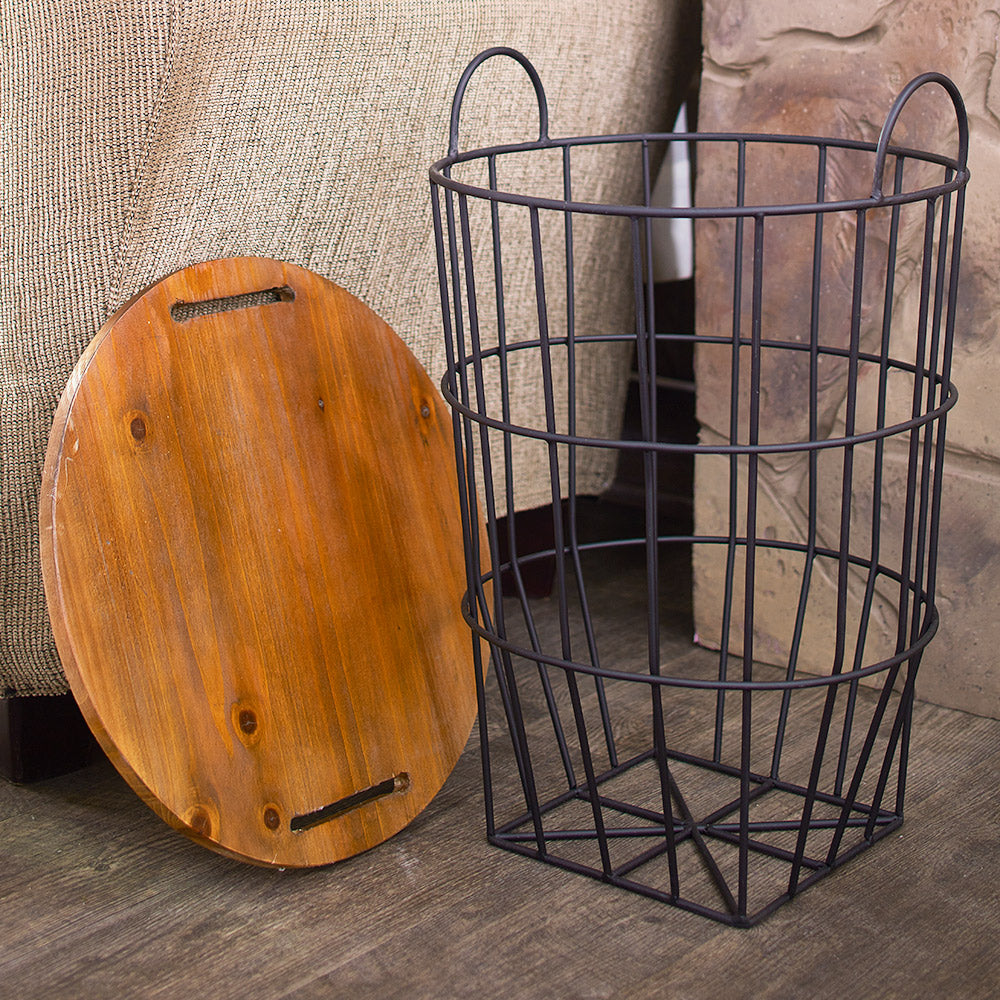 Wood Top Storage Basket Side Table