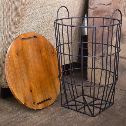Wood Top Storage Basket Side Table