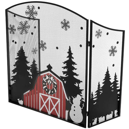 Red Barn Christmas Fireplace Screen